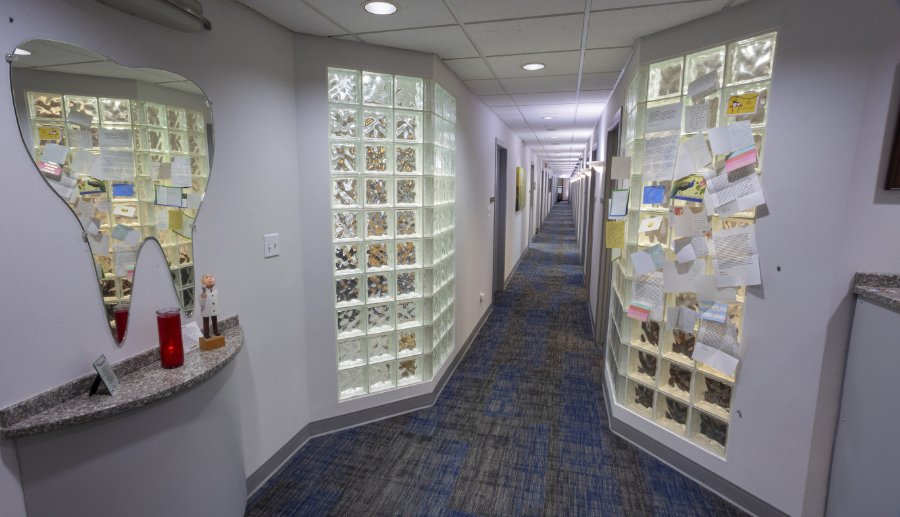 Front desk and hallway in Rocky River Dental